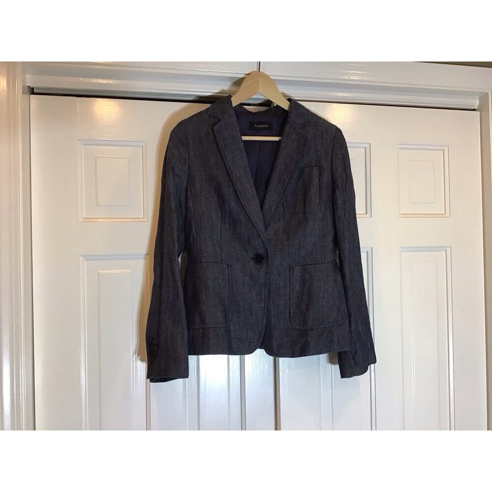 Talbots 100% Linen Chambray One Button Blazer Sz4-6 Career Preppy Luxury Minimal